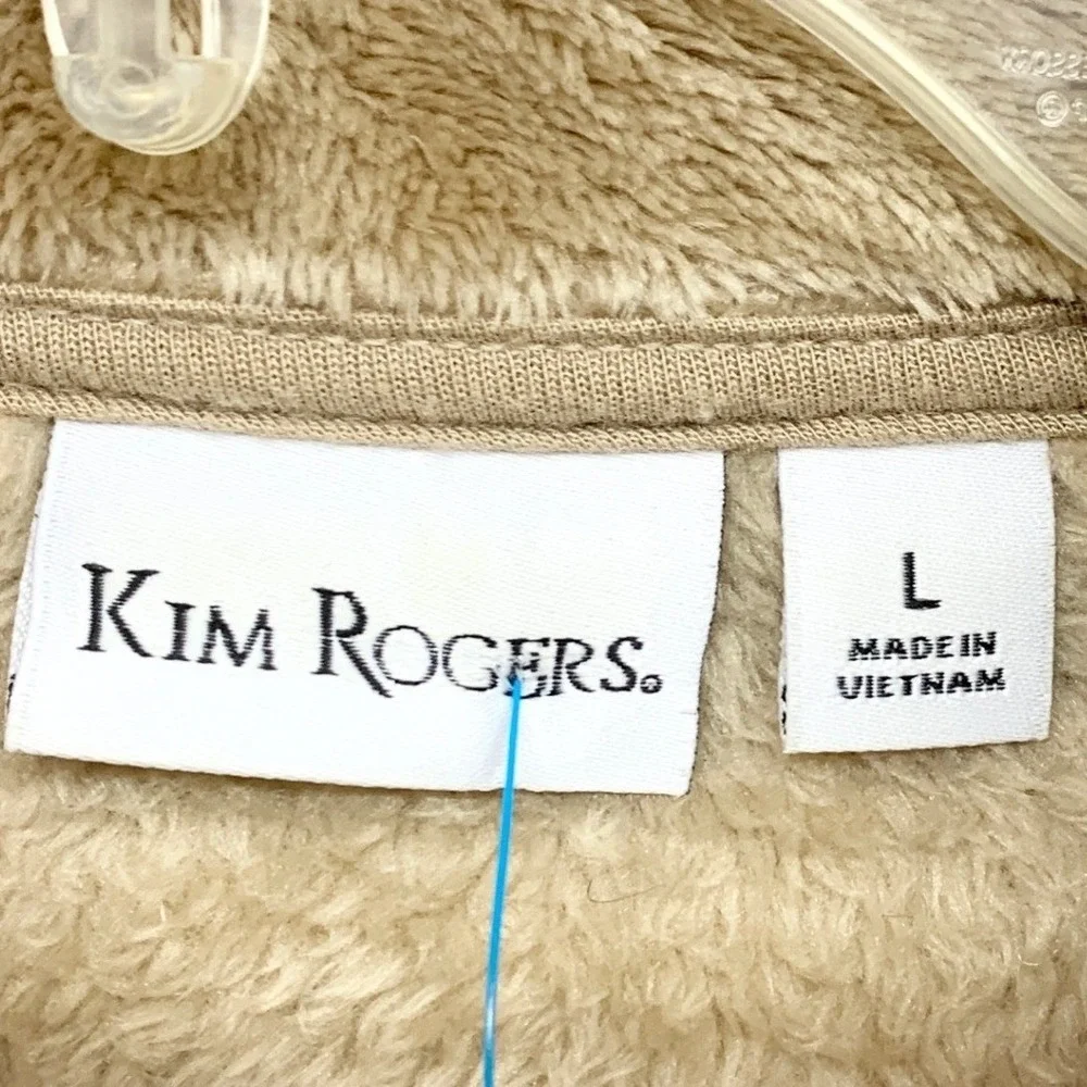 Kim Rogers Plush Faux Fur Vest Womens Size L Tan Full Zip Mock Neck Fleece Cozy